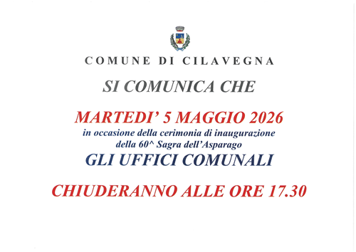Chiusura uffici martedi' 5 maggio 2026 ore 17.30