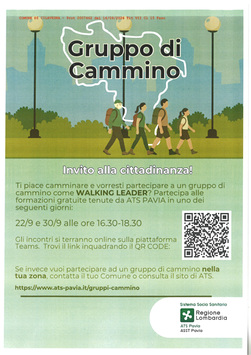 Gruppi di Cammino - Invito all'adesione alla formazione gratuita per Walking Leader in data 22.09.2026 e 30.09.2026